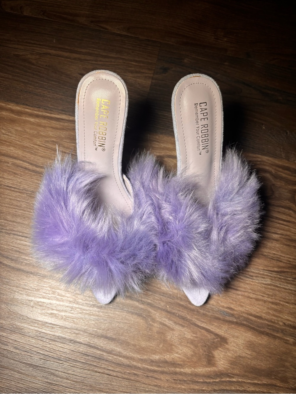 Cape Robbin Lavender Faux-Feather Slide Mules